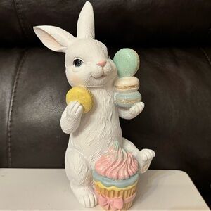 Charming White Bunny Figurine with Pastel Accents